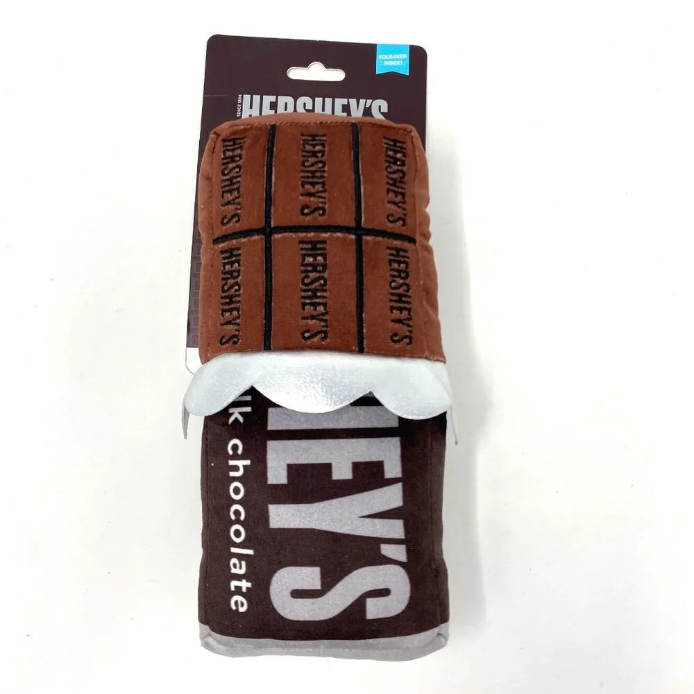 HERSHEY'S Candy Bar Dog Plush Chew Toy Squeaker Brown Play Fetch Entertain